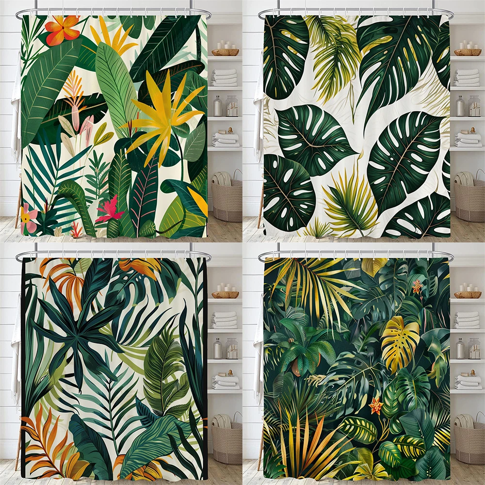 

Green Plant Leaf Vines Flower Shower Curtain Print Modern Nordic Leaves Polyster Home Decor Bathroom Curtain with Hooks