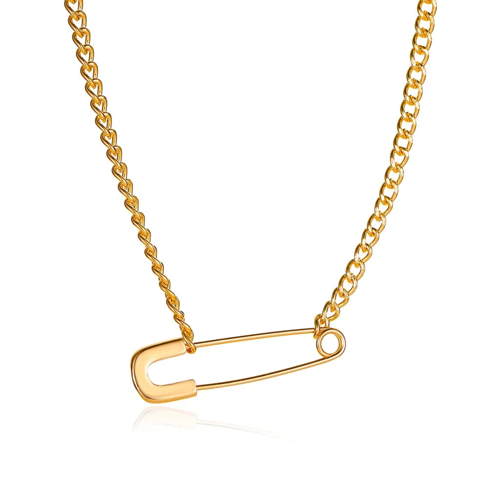 New Simple Creative Pin Necklace High-end Design Cold Wind Chain Necklace Clavicle Chain Gold Silver Pendent Necklace Female