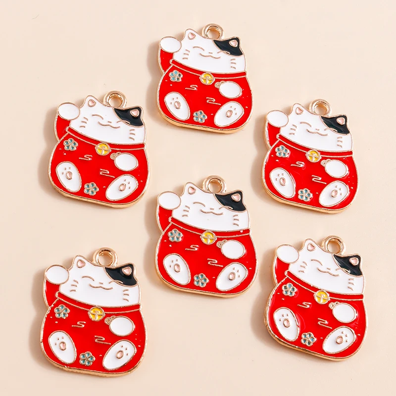 20 Stück 17x20mm Cartoon-Tier-Charms Emaille Glücks-Katzen-Charms Anhänger für Schmuckherstellung Halsketten Ohrringe Accessoires DIY Geschenke – Detail 3