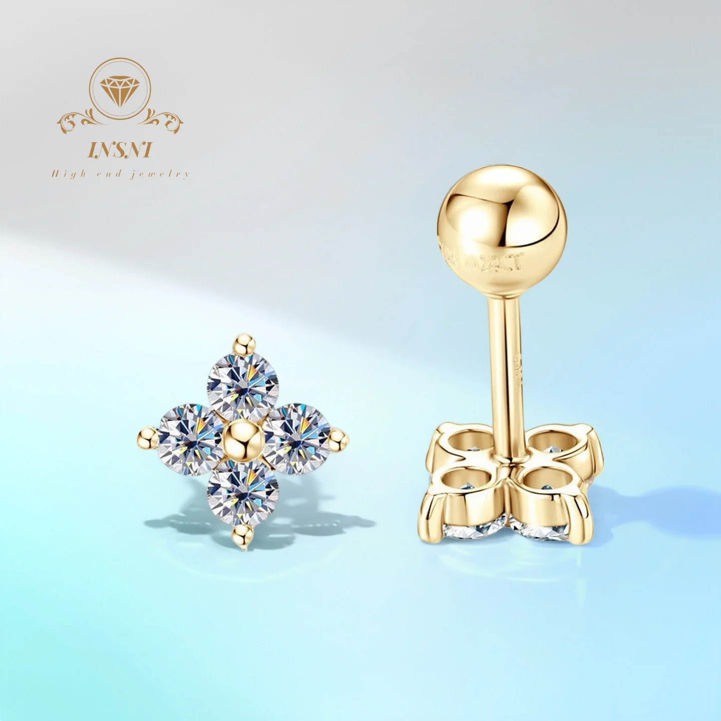 

Модные серьги из 10-каратного золота с муассанитом для женщин, дизайн «Клевер», сертифицированное премиальное качество изготовления