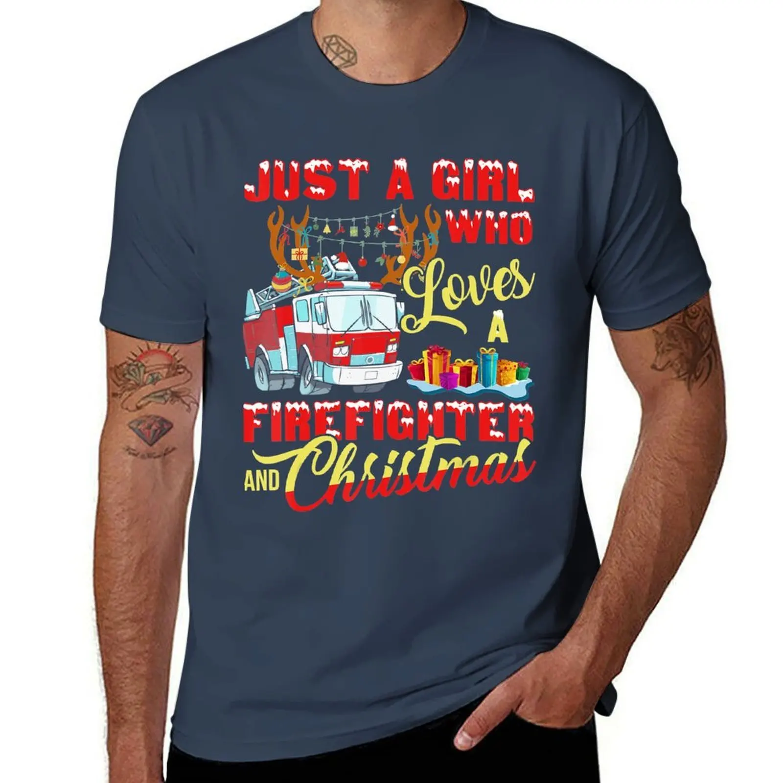 

Just A Girl Who Loves Her Firefighter And Christmas Gift T-Shirt Sports Casual Breathable Tee Shirt