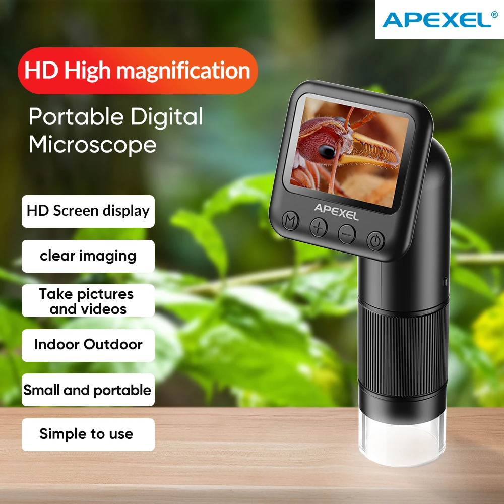 APEXEL Handheld Biology Microscope 800X HD Magnification Digital Microscope for Children Explore the Micro World Support Photo