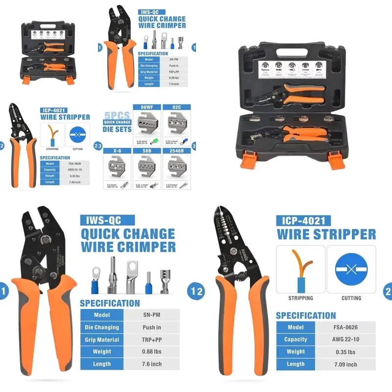 Brand For IWISS SN-PM Quick Change Ratcheting Crimper Tool Automotive Service Kit for Crimping Insulated Non-insulated