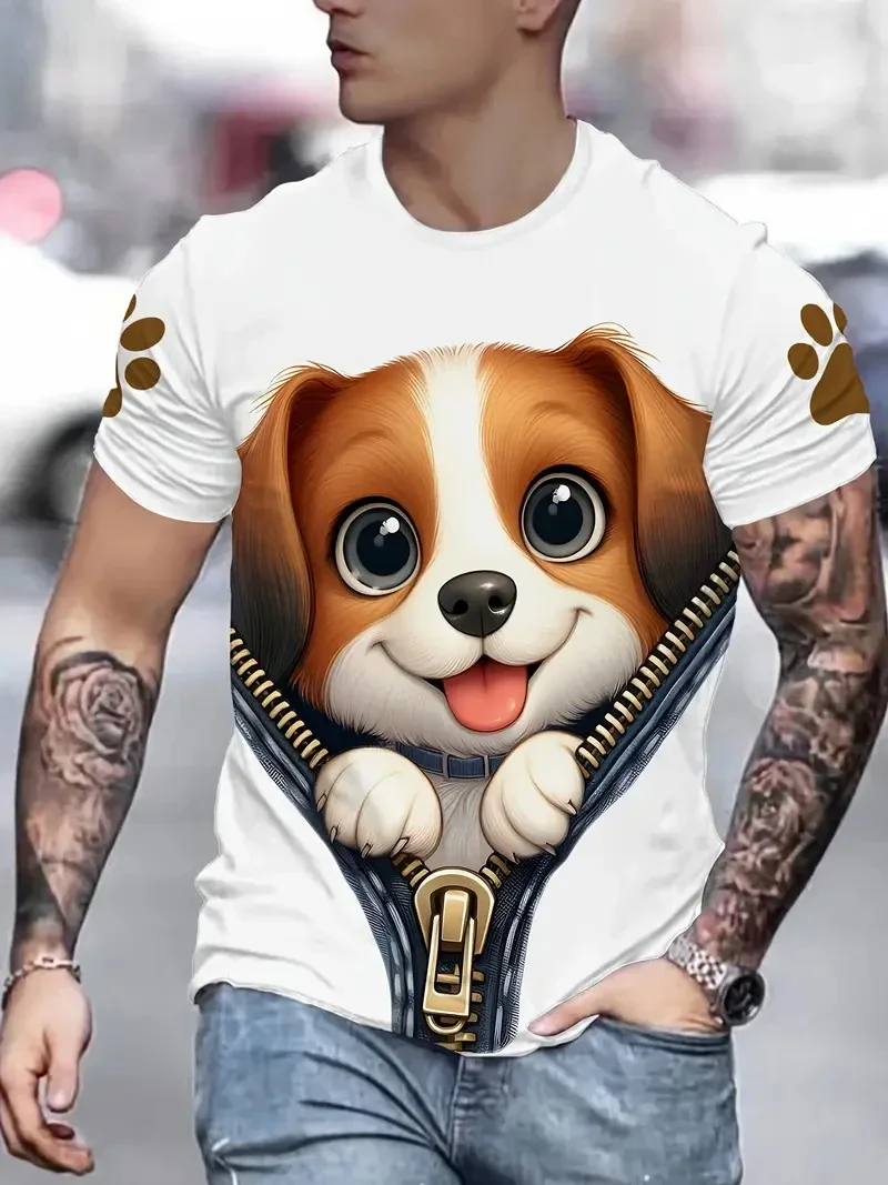 White funny men's T-shirt cartoon 3D printing summer casual short sleeved pullover fashionable T-shirt outdoor men's clothing