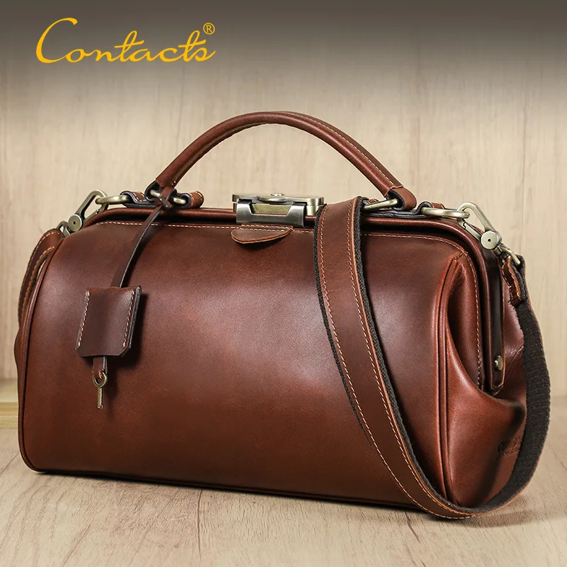 Vintage color-changing full-grain oil bead leather women's handbag metal hinged lock single shoulder messenger bag small