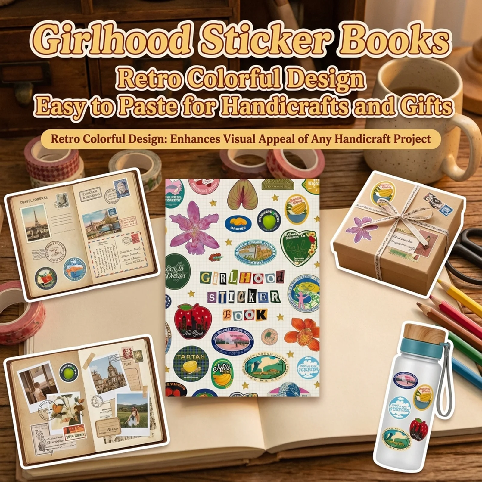 Vintage Girlhood Sticker Book Retro Style Scrapbooking Decoration High-quality Printing Eco-friendly Paper DIY Crafts Gift Idea