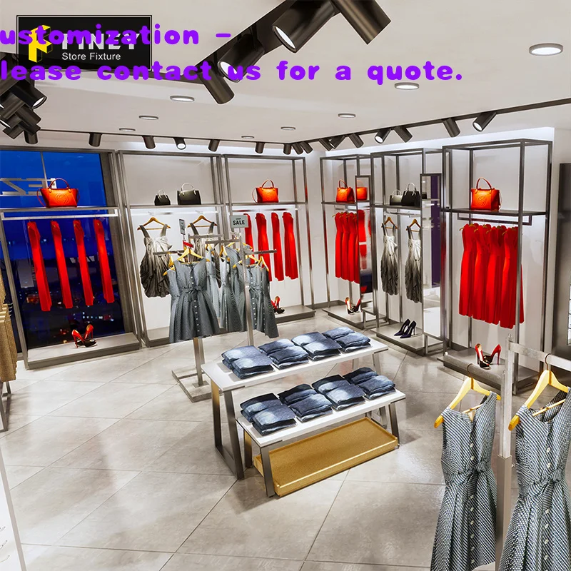 

Мебель для магазинов одежды, дизайн интерьера бутиков, витрины из нержавеющей стали, торговое оборудование для розничной торговли одеждой.