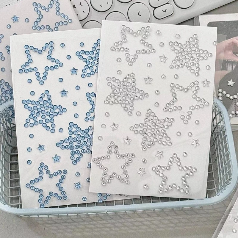 Star Heart 3D Rhinestone Stickers Pearl Diamond Bling Decals for Photocard DIY Sparkle Makeup Face Gems for Packaging Decoration