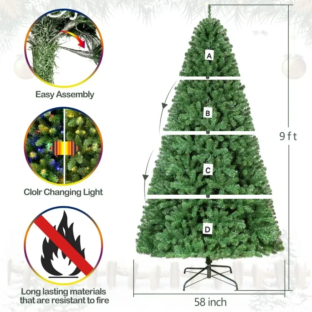 9 Ft Prelit Christmas Tree, Artificial Christmas Trees with 600 Color Changing LED Lights, 10 Color Modes,Christmas Trees