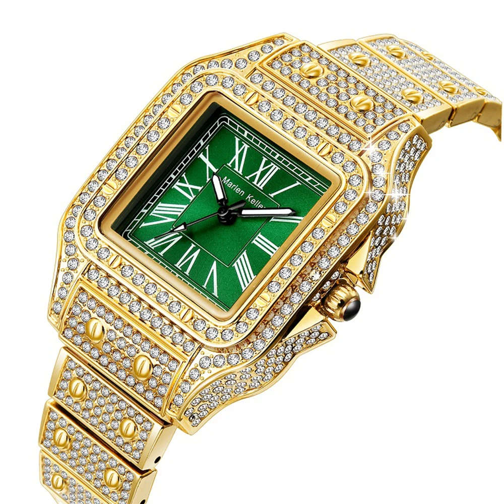 

BOLYTE Brand Women's Watch Green Dial Diamond Quartz Wristwatches Female Stainless Steel Waterproof Sports Clock Business Reloj