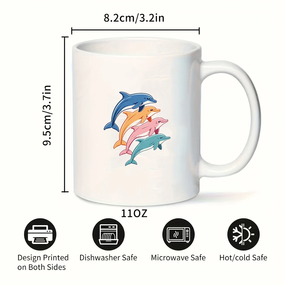 Vierfarbiger Delphin-Sprungbecher 11OZ Kinderbecher für kalte und heiße Getränke, Weihnachtsgeschenk für Familie und Büro