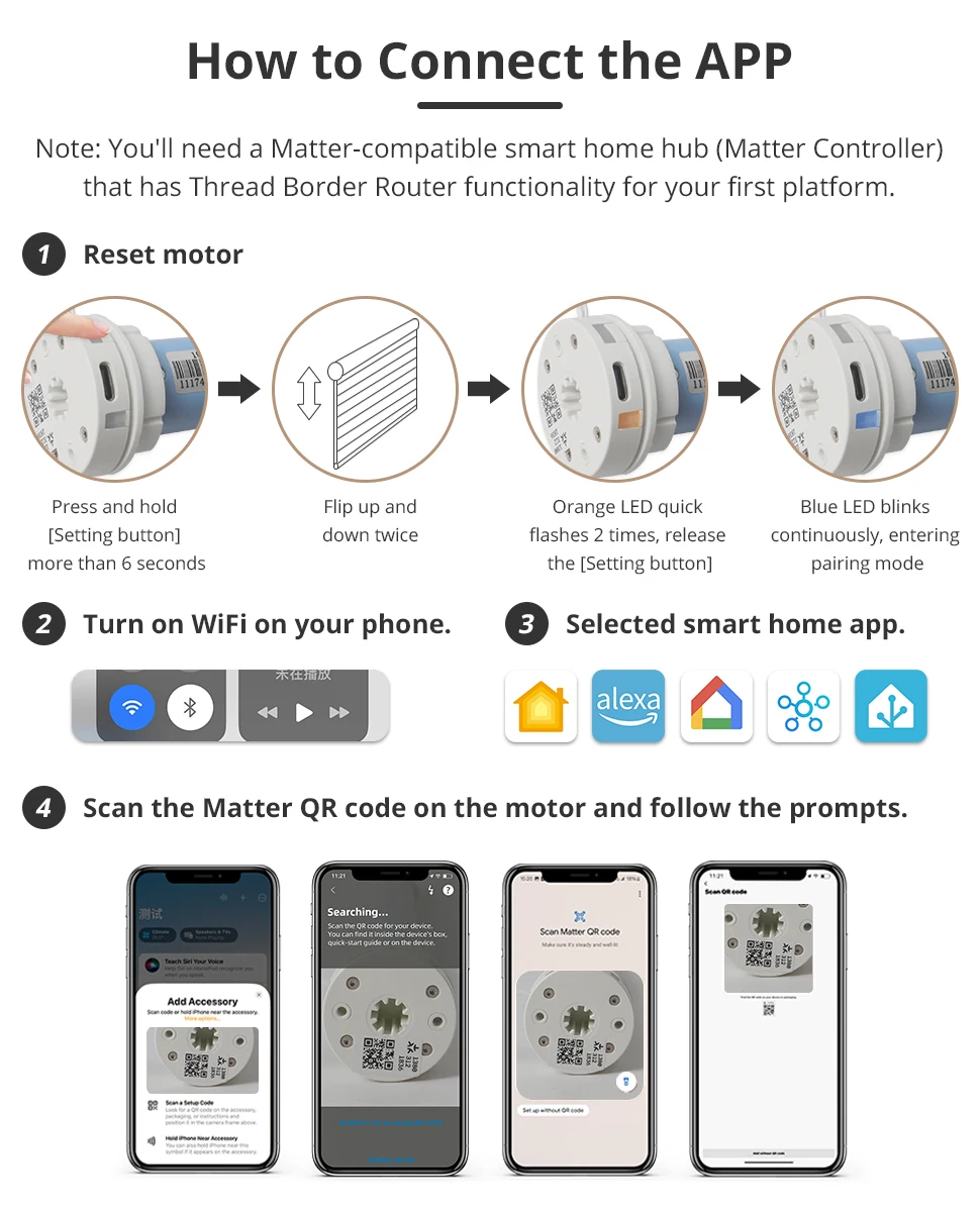 Zemismart Matter Over Thread Smart wiederaufladbarer Rollo-Motor für 38-mm-Rohr Google Home App Smartthings App-Steuerung – Detail 12