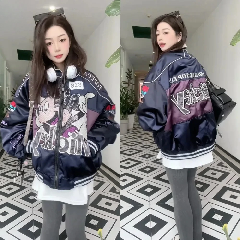

Mickey Embroidered Color Matching Baseball Jacket Women's 2025 Spring and Autumn New Loose Versatile Jacket Top