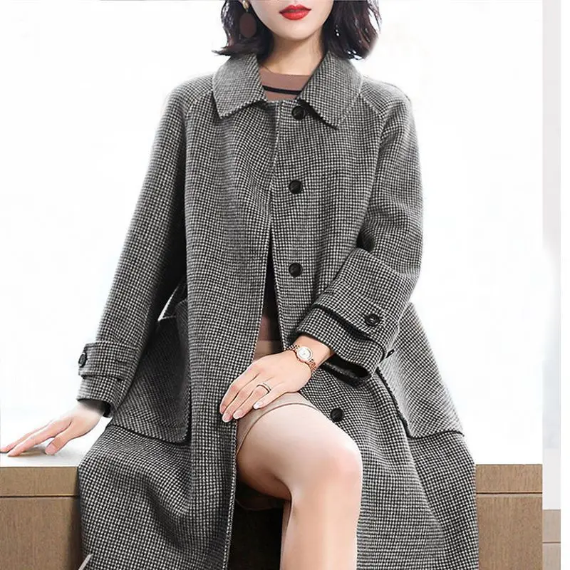 Double-sided plush woolen coat women's medium and long over the knee new A version loose wool coat spring and autumn