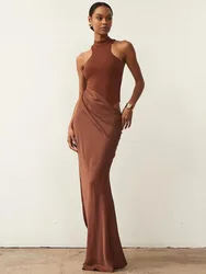 Mozision Women Sexy Party Club Evening Bodycon Sleeveless Long Dress Backless Soild Color Elegant Summer Dress