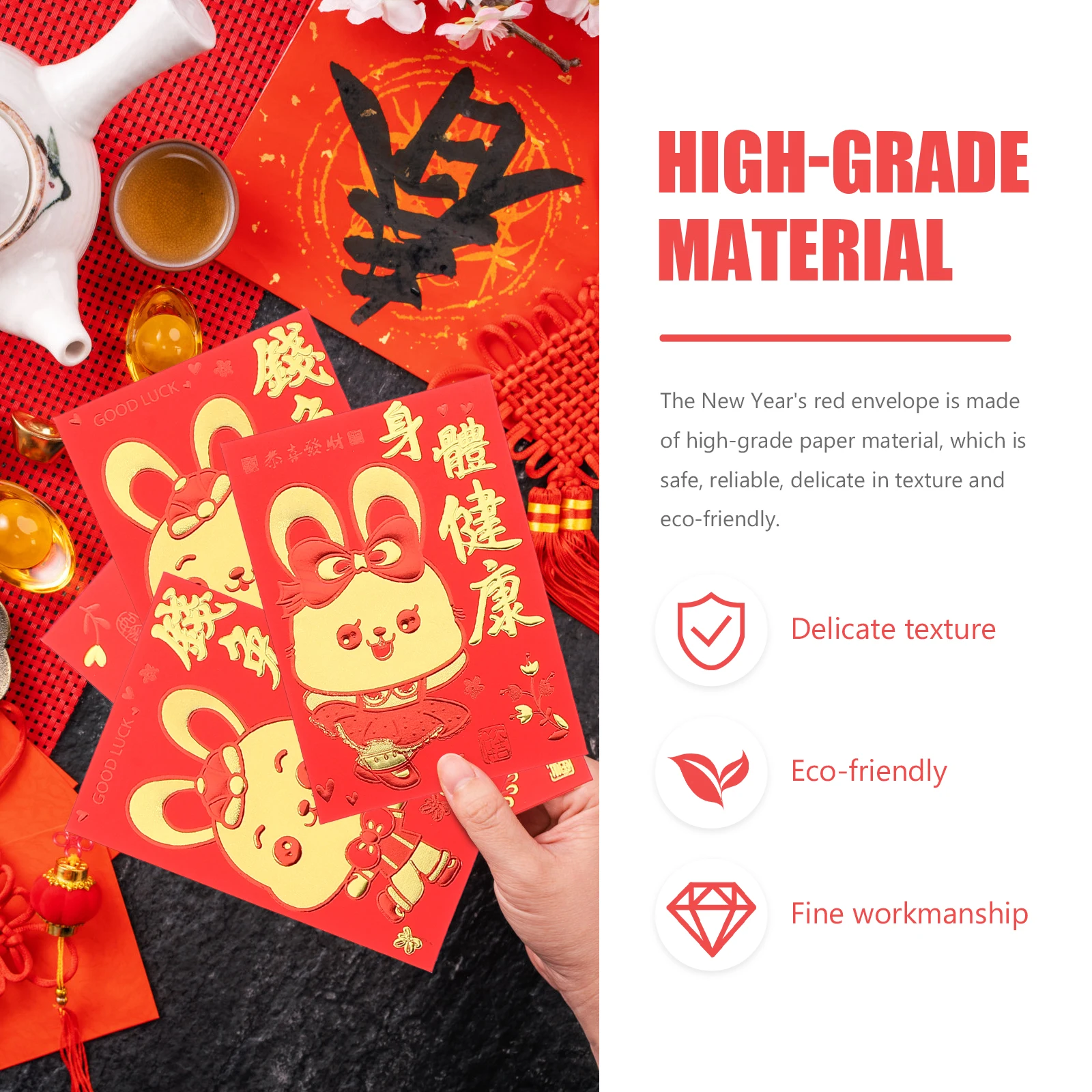 

60Pcs Vibrant Red Packet New Year Rabbit Printed Money Pouches Spring Festival Envelopes