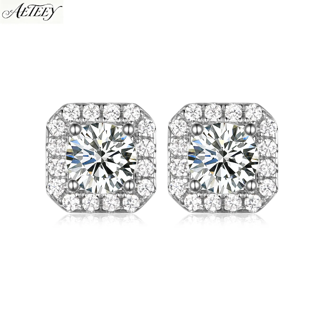 AETEEY S925 Silver Square Sugar Moissanite Stud Earrings Eye-catching Sparkling Light Luxury Women Ear Jewelry