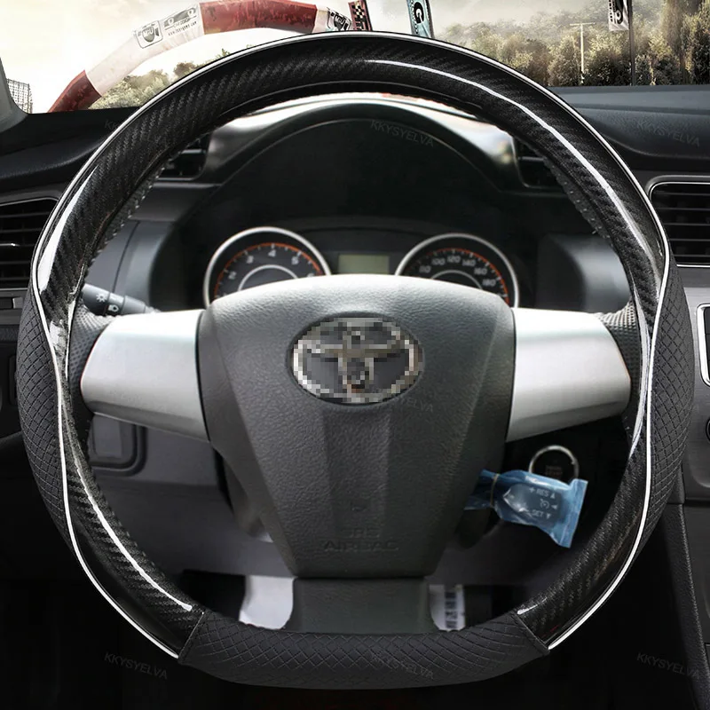 For Toyota Wish AE10 AE20 2003~2017 Car Steering Wheel Cover Microfiber Leather+Carbon Fiber Auto Accessories