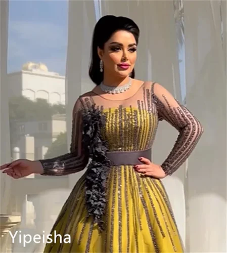 Imagen 2 del producto Vestido de fiesta de boda con apliques de cuentas personalizado, vestidos largos para ocasiones a medida con cuello redondo