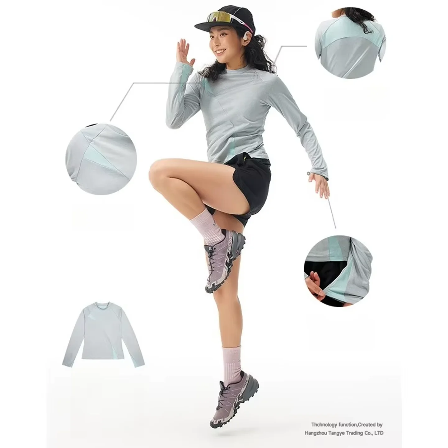 Women's Long-Sleeve Workout T-Shirt with Breathable Mesh Panels, Slim Fit Fitted Waist for Sports and Fitness