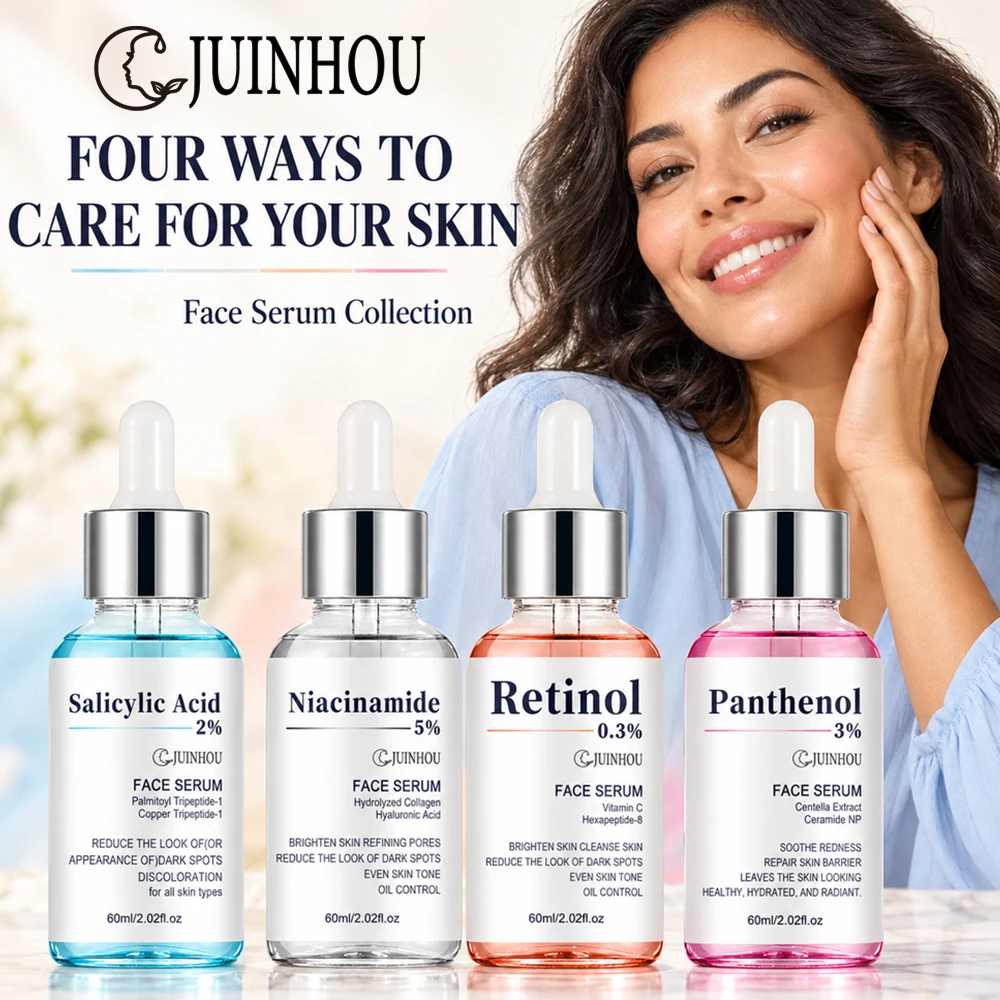 JUINHOU Conjunto de 4 Séruns Faciais com Niacinamida, Retinol, Ácido Salicílico e Pantenol para Melhorar a Textura da Pele, Refinar os Poros e Hidrata
