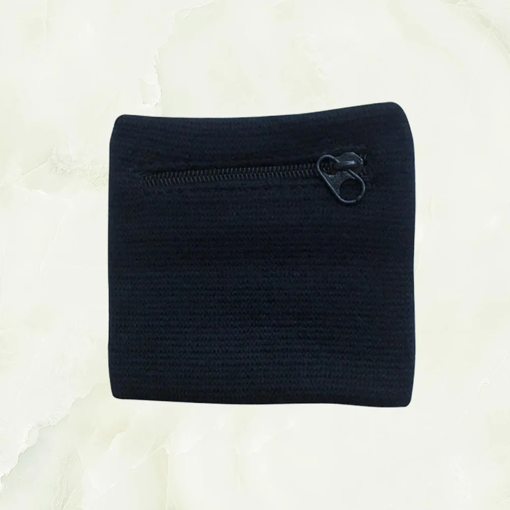 

Wrist Wallet For Running Black Lightweight Zipper Wristband Moisture Absorbing Polyester Cotton Pouch Portable Key Holder Gym