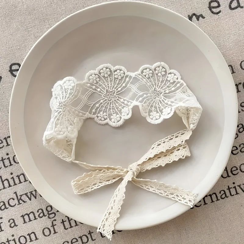 1 Stück weißes Spitzen-Haaraccessoire, elastisches Stirnband mit Blumenmuster, geeignet für Frauen zum Fixieren des Haares, für Ausflüge und als Haaraccessoire für Fotoshootings – Detail 5