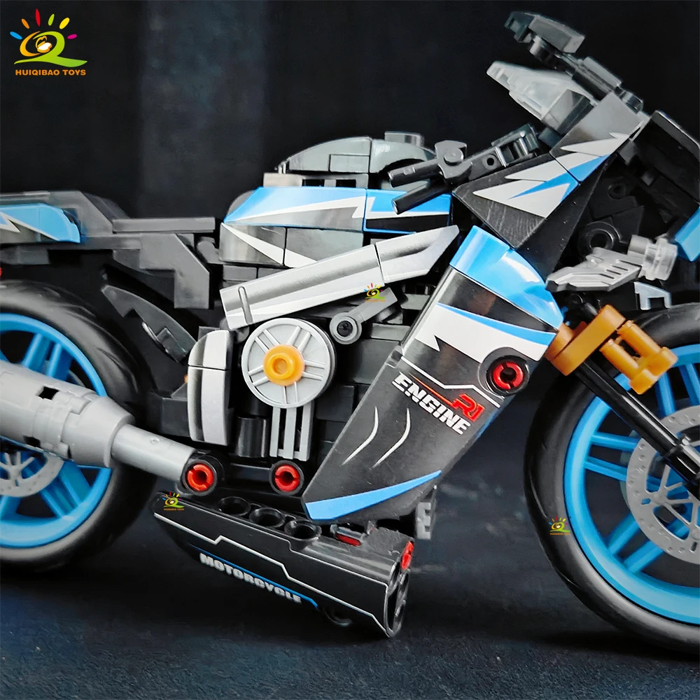 HUIQIBAO MOC Motorrad-Modellbausatz, City Moto Racer Bausteine, Spielzeug für Kinder, Jungen, Erwachsene, Auto-Set, Heimdekoration – Detail 7