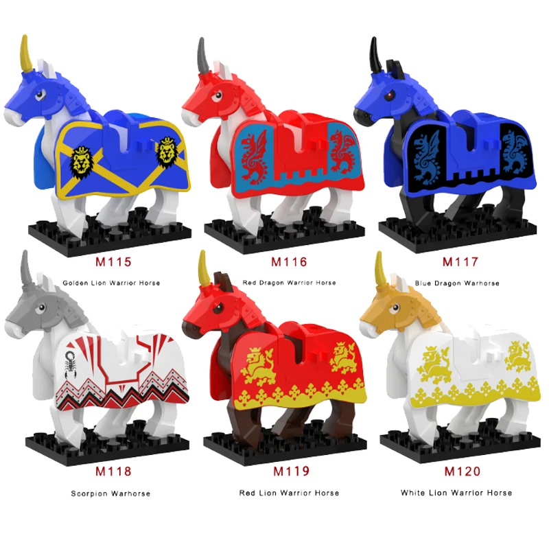 Medieval MOC Castle Soldier Figures Building Blocks Mount White Lion Armor War Horse Carriage Transport Ox Dragon Toys Gift K149