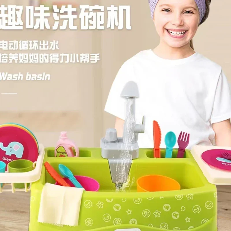 Electric Dishwasher Toy Recycling Water Tank Simulation for Boys and Girls Playing Home Kitchen Set