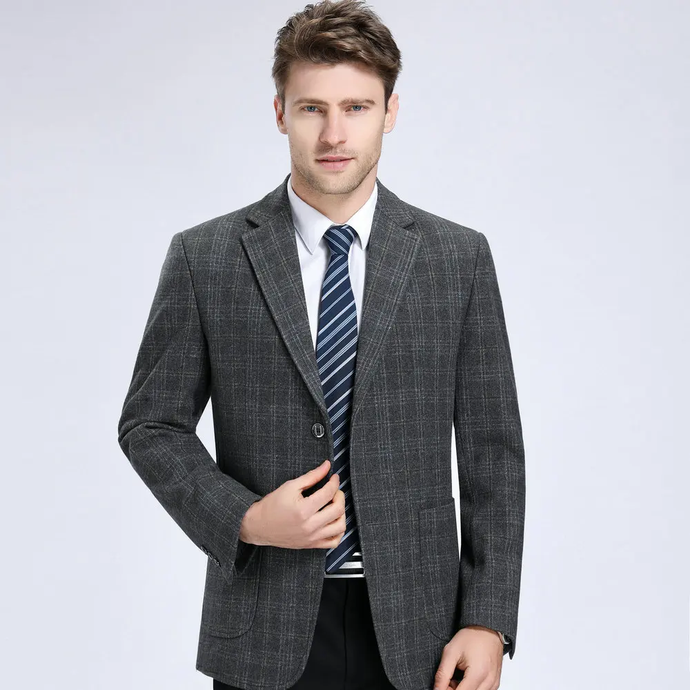 سترات رجالية من مزيج الصوف المتقلب سترة تويد غير رسمية للأعمال ملابس منقوشة للرجال (6 مقاسات، كحلي/رمادي/بني) ملابس خالدة