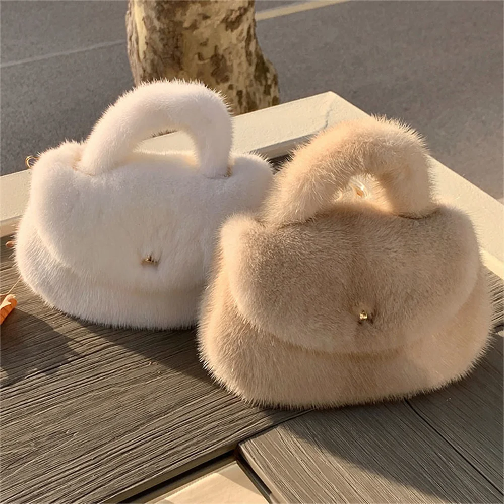 

Real Mink Fur Bag Small Armpit Bags For Women Chain High Quality Fur Shoulder Crossbody Bag Underarm Plush Hagbags For Ladies