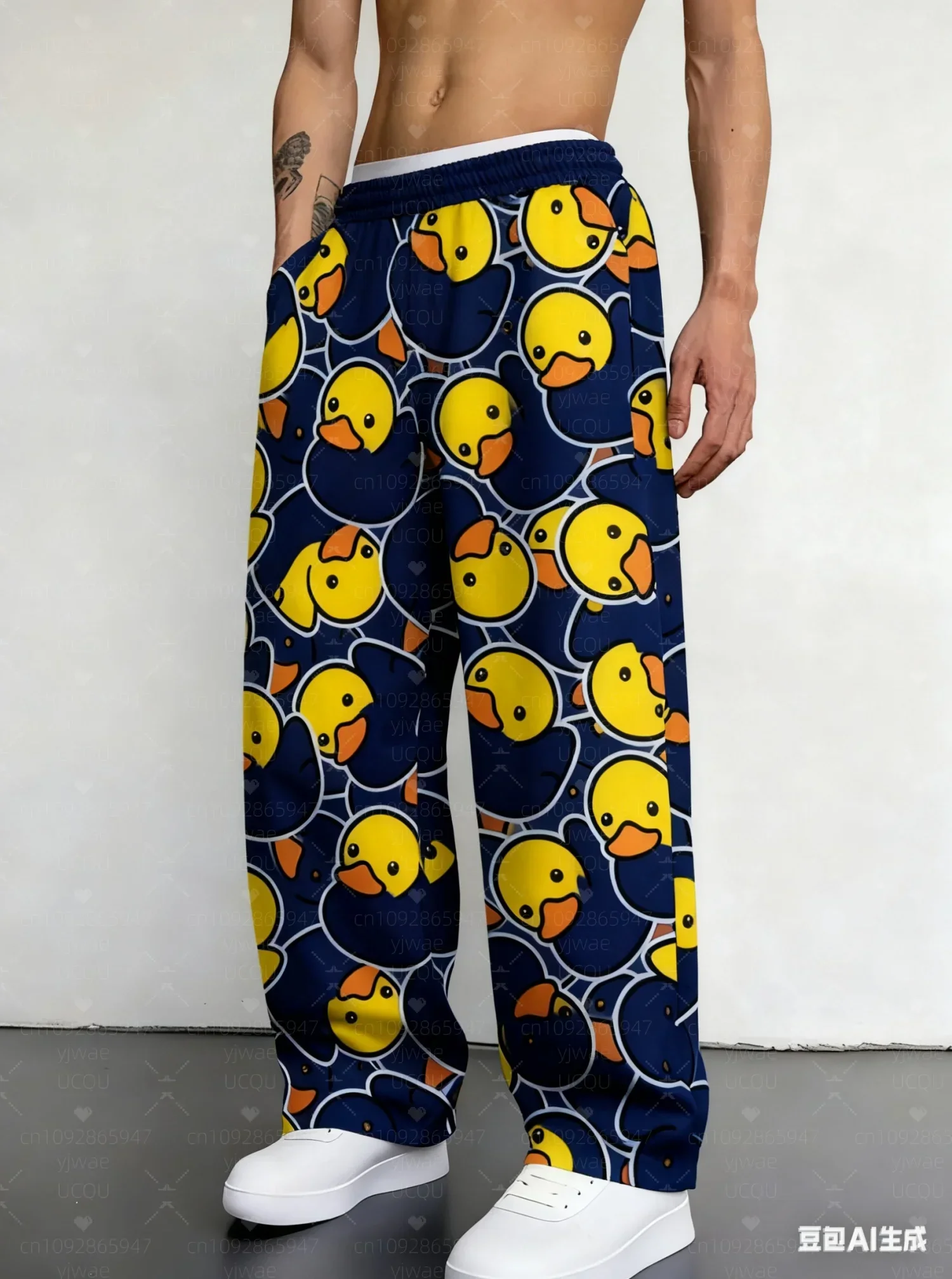 Men Cartoon Pants Cute Yellow Lightweight Soft 3D Printed Novelty Trendy Cool Fashion New Stylish Casual Loose Comfortable Duck