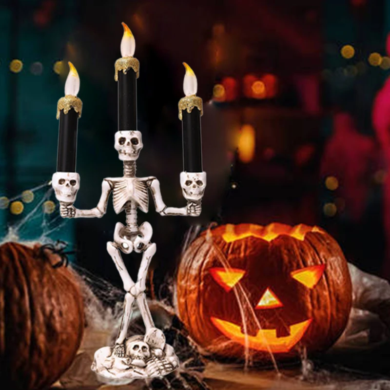 4/3/2/1PCS Halloween Candlestick Decoration Props Skeleton Skeleton Candlestick Lights Led Candle Lights Skeleton Lights Festive