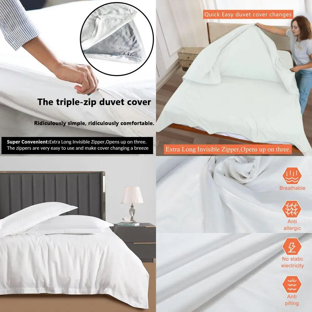 

3-Piece 100% Cotton King Duvet Cover Set with Triple-Zip Closure and Pillowcases