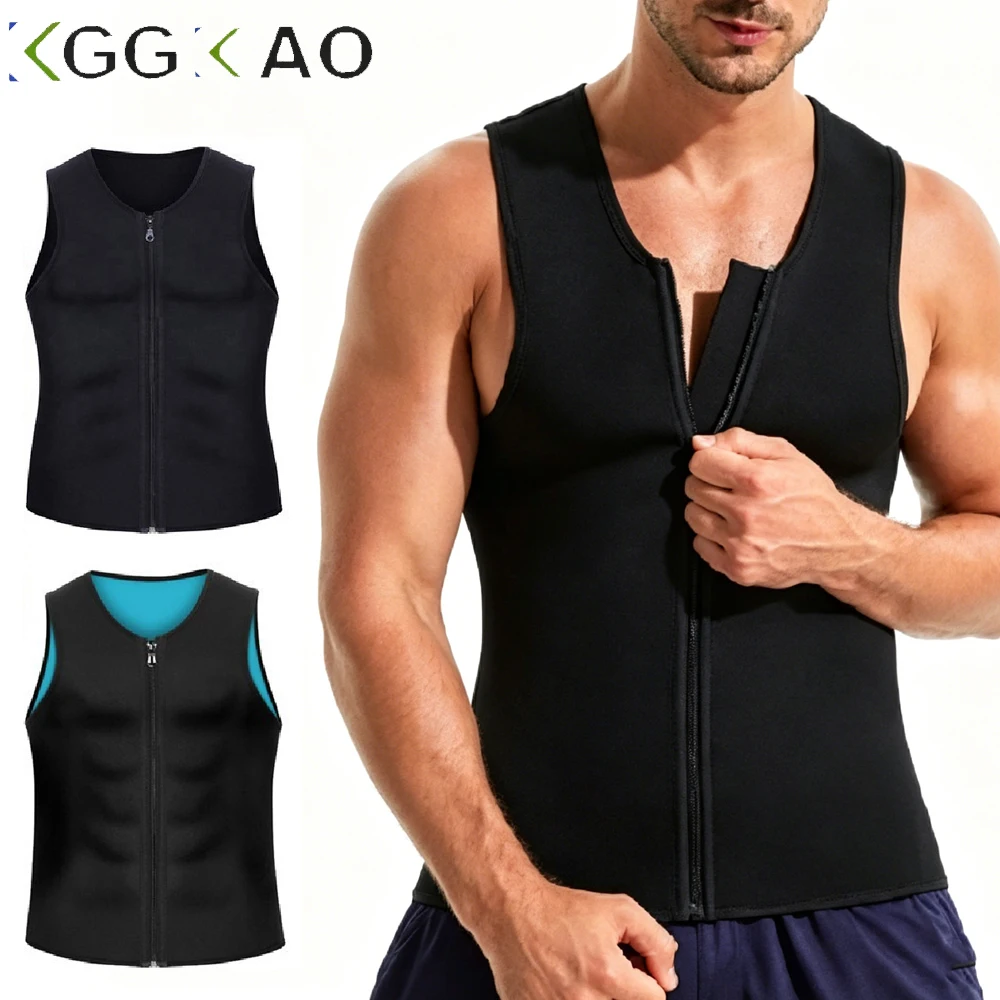 1PCS Zipper Body Shaper Sauna Vest, Men Hot Neoprene Waist Trainer Corset Tank Top, Sweat Slimming Workout Fitness Shirt