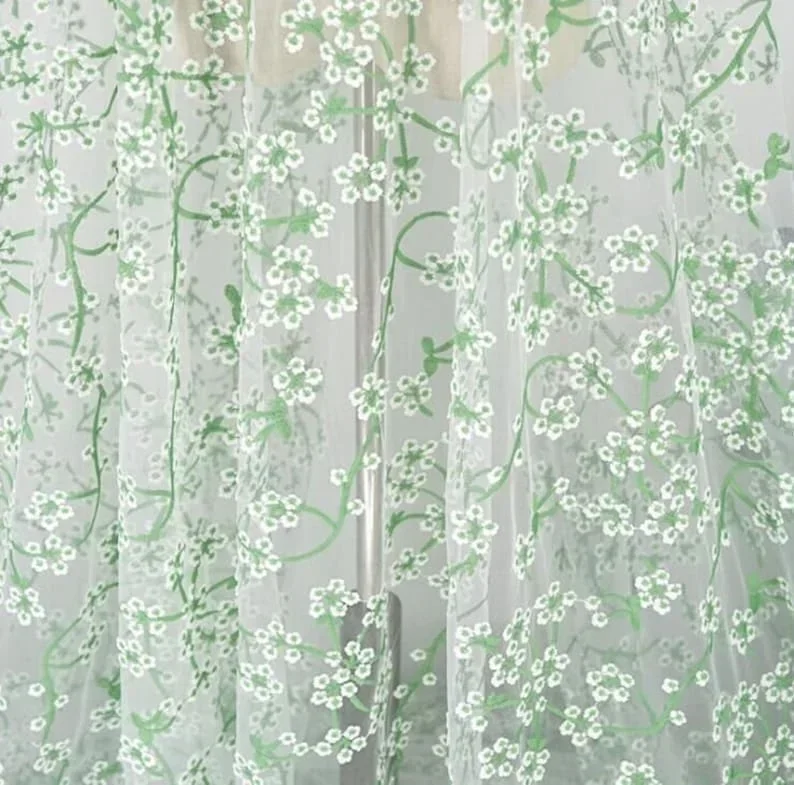 3D Green small flower embroidery lace fabric white Floral soft tulle For Wedding Dress Bridal Veil Tutu dress Baby Dress