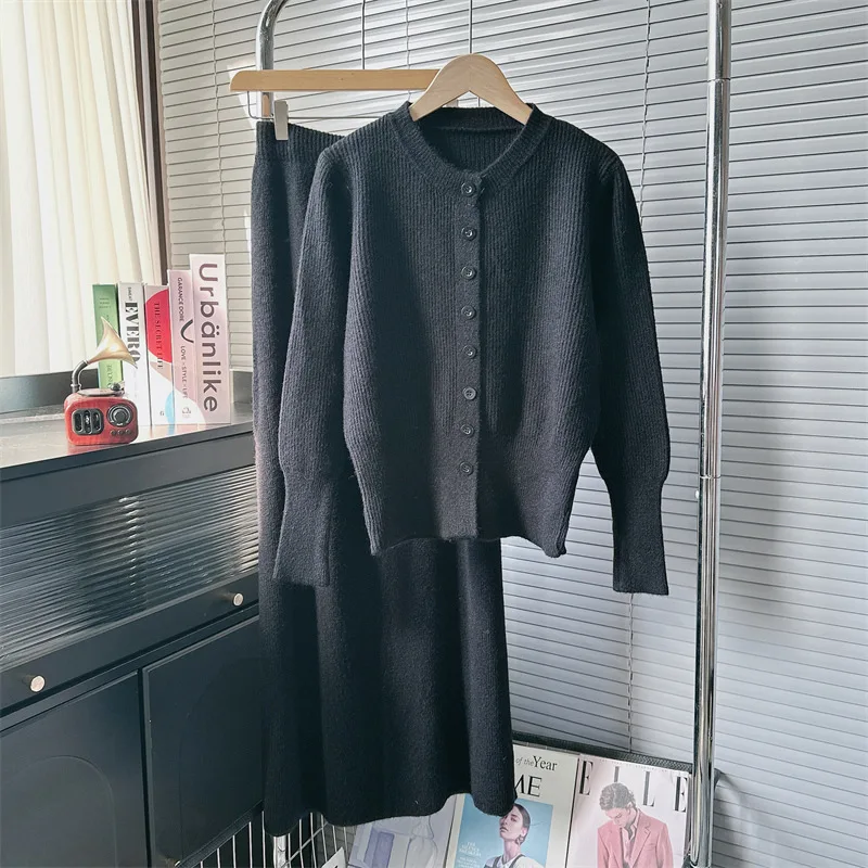 French knitted dress for women autumn and winter 2024 new style small fragrance Korean suit long skirt