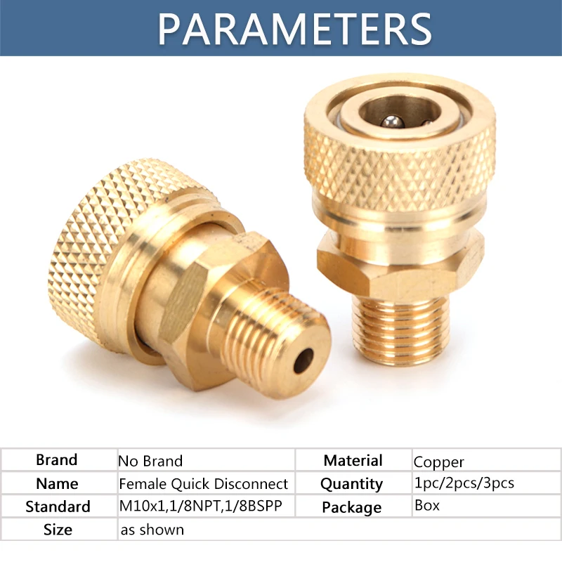 8mm Air Refilling Coupler Sockets Copper Fittings M10x1 1/8NPT 1/8BSPP Thread  Male Quick Disconnect Release Thickened 3pcs/set