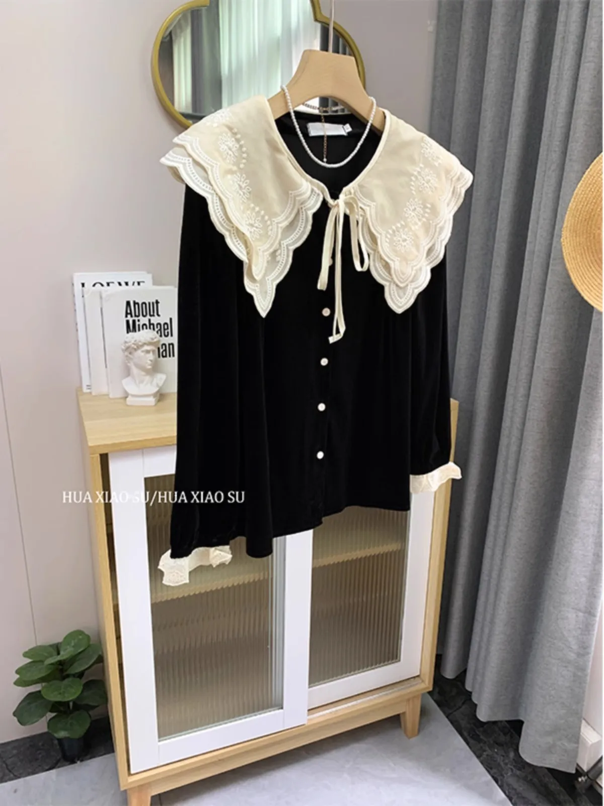 Doll Collar Vintage Blouse Women Loose Long-Sleeved Baggy Lace Lace-up Shirt Premium Comfortable Top