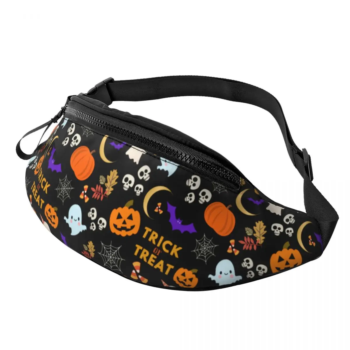 

Custom Halloween Bats Skull Party Fanny Pack Men Women Fashion Crossbody Waist Bag for Traveling Phone Money Pouch
