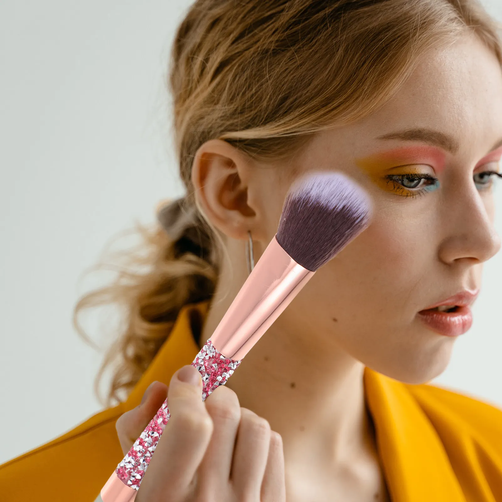 1 ensemble de pinceaux de maquillage en strass diamantés, fibres artificielles souples, pinceaux portables pour poudre, fard à joues, fard à paupières, beauté du visage