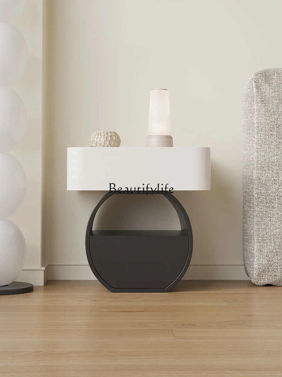 

z.Italian Minimalist Bedside Table Solid Wood High-Grade Storage Organizer Bedroom Light Luxury Modern Cabinet