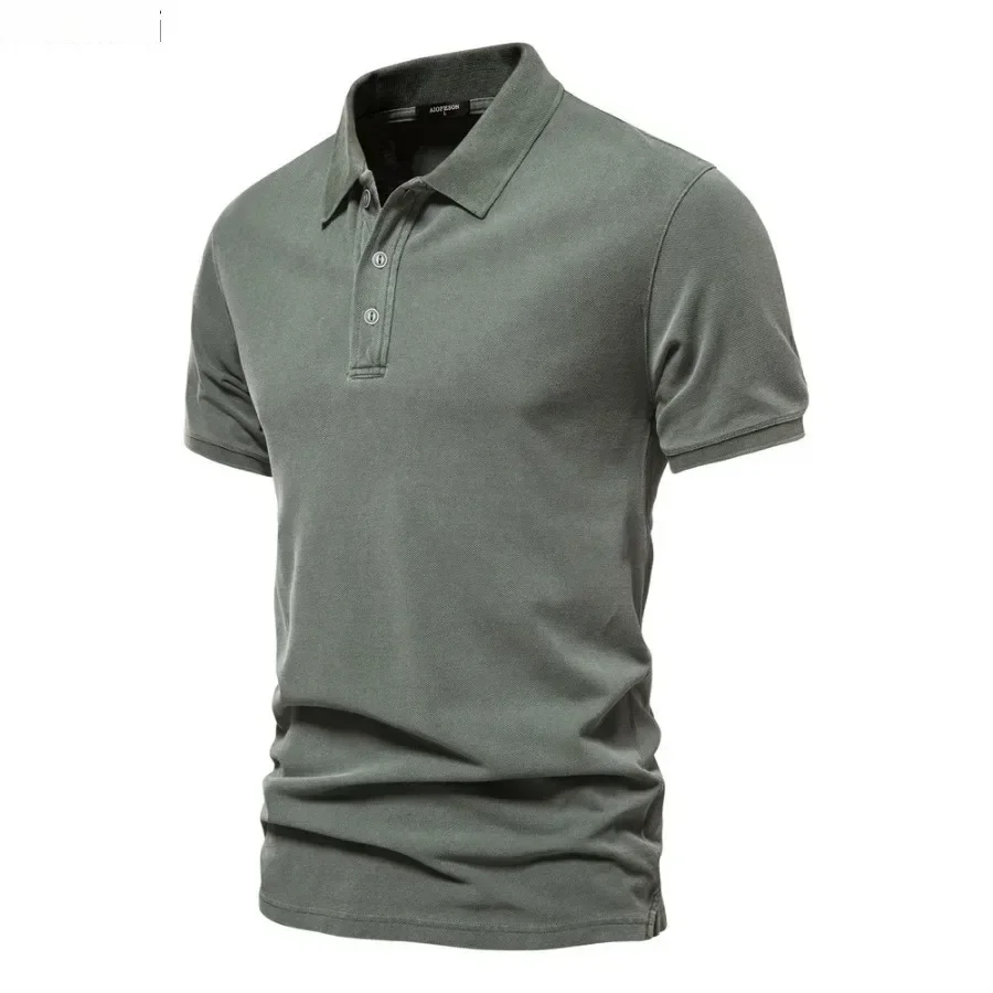 Men's Summer Short Sleeve Lapel Polo Shirts 100% Cotton Solid Slim T-shirts Fashion Casual Business Golf Sport Tops for Men