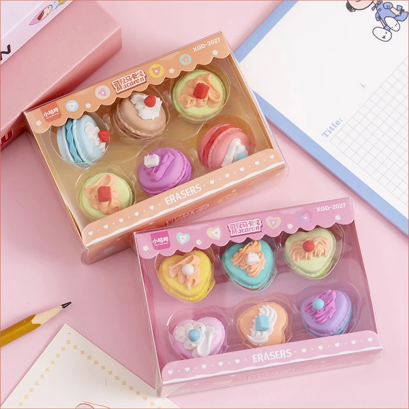 2 Boxes Cute Macaron Dessert Box Rubber Pencil Erasers Set Student Christmas Gifts Cute Stationery