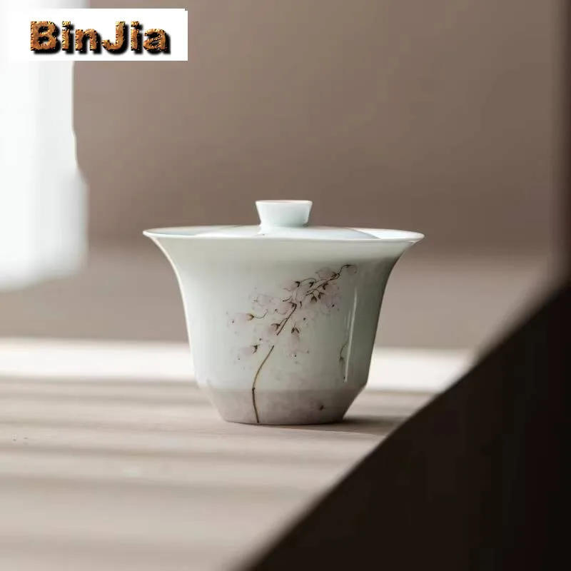 

130 мл подглазурный цвет, ручная роспись, дерево Феникса, цветок Гавань, белый фарфор, чайная варенька, крышка, миска, посуда для напитков, подарок