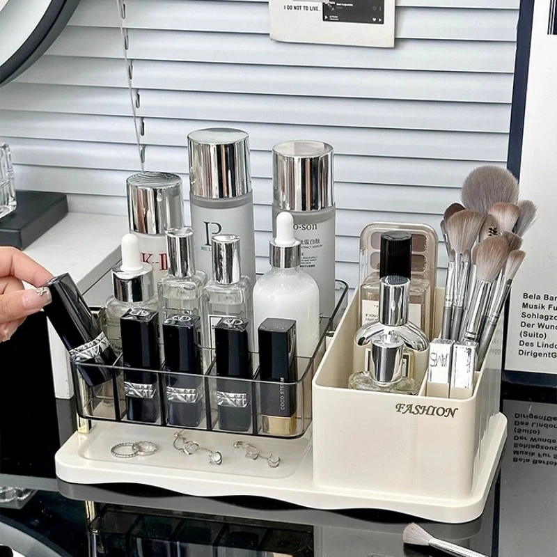 Luxury Cosmetic Organizer Makeup Storage Box Desktop Dressing Table Perfume Lipstick Makeup Brush Grids Rotating Storage Rack