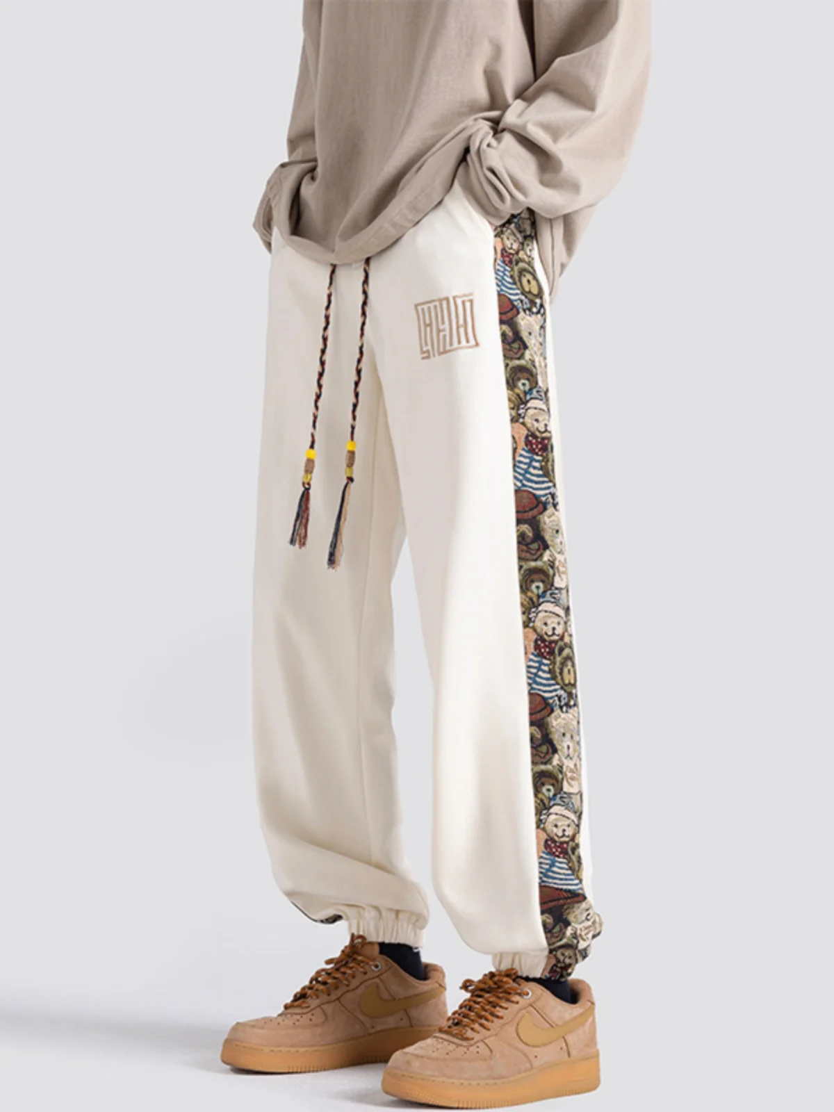 

Новые китайские мужские брюки-фонарики с вышивкой и нашивками в виде медведей, облегающие спортивные штаны в американском уличном стиле