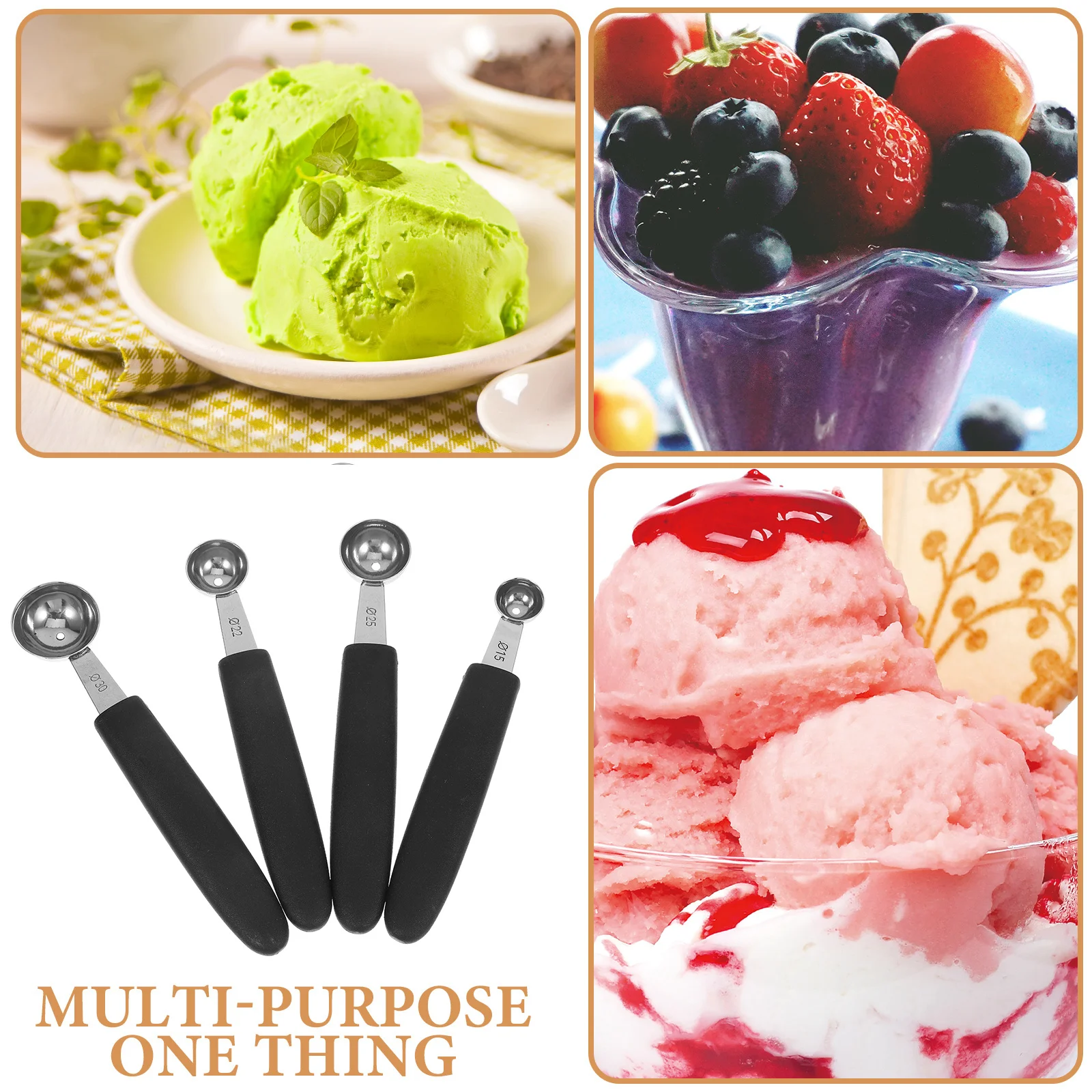 

4pcs Fruit Baller Set Stainless Steel Heavy Duty Ice Cream Scoop Watermelon Scooper For Home Kitchen Dessert Tool Melon Ball