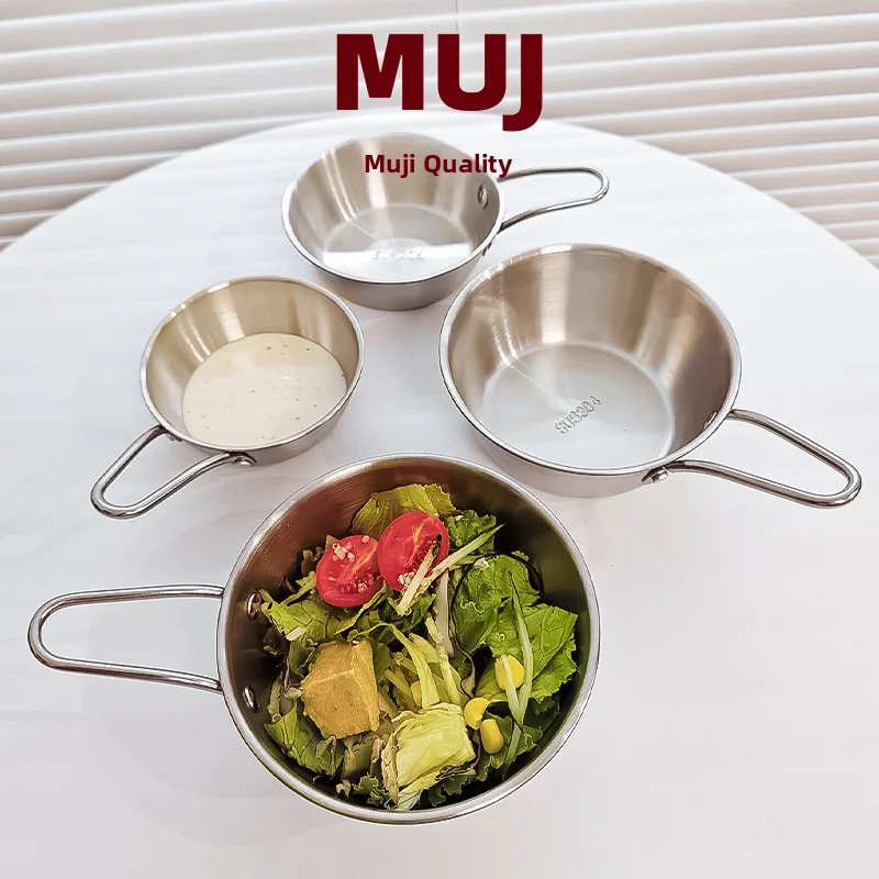 

Маленькая кастрюля из нержавеющей стали Food ade 304, для приготовления пищи и салата, корейская миска для картофеля фри, жареного чипэна, риса, вина с ручкой